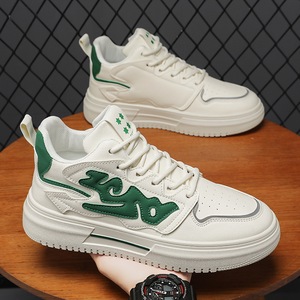 Men's Trendy White High-<b>Top</b> Sports Casual Shoes for Autumn New Breathable Skate Shoes All-match Thick-Soled Height Increasing - Product Image 4