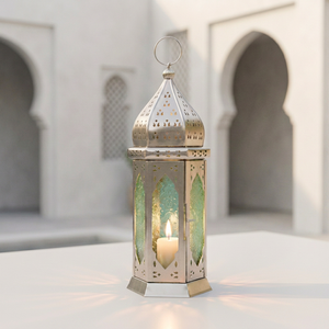 Latest 2026 Hot Selling Ramadan Home Decoration <b>Silver</b> Moroccan <b>Lanterns</b> with Colorful Glass Table <b>Lanterns</b> - Product Image 1
