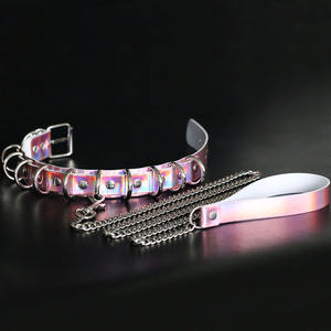 Rivet cuir Laser <span class=keywords><strong>collier</strong></span> ras du cou BDSM Bondage <span class=keywords><strong>collier</strong></span> avec chaîne en métal <span class=keywords><strong>laisse</strong></span> de chien femmes chambre bijoux de mode - Product Image 4