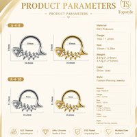 Anneau clicker segmenté en titane G23 avec logo personnalisé, motif dents de requin et zircon, pour piercing de septum et de nez (vente en gros)