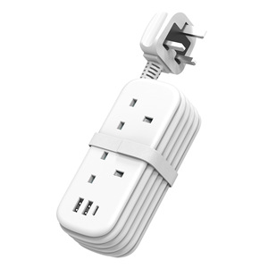 Regleta de enchufes con 2 tomas de corriente, 2 puertos USB A, 5V 3.4A, carcasa resistente al fuego, fácil de transportar, para uso en viajes - Product Image 3