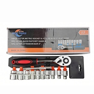 Jeu de clés à cliquet à douille de 1/2'' 12 pièces, acier au chrome-vanadium, outil de réparation automobile domestique à commande manuelle, kit d'outils pour projets de bricolage - Product Image 1