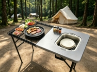 Table pliante HDPE de nouvelle conception avec évier pour fête en plein air, pique-nique, barbecue
