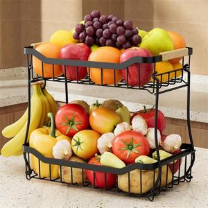 2-Tier có thể tháo rời dây trái cây và rau giỏ bếp Countertop sản xuất lưu trữ với chuối móc áo bền vật liệu kim loại - Product Image 1
