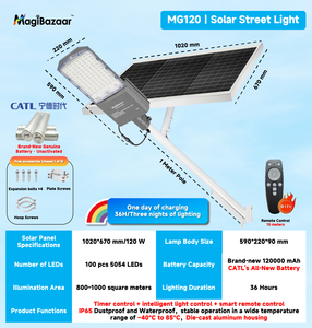 MG120 120W Hocheffiziente 6500K-7000K LED Solar-Straßenleuchte IP65 Außenbereich Batterie CE-Zertifiziert 5 Jahre Garantie für Straßen und Parks - Product Image 2