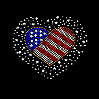 Usine Coeur Forme Strass Transfert De Chaleur pour T-shirt Drapeau Personnalisé Strass Appliques Hot Fix Strass Motif