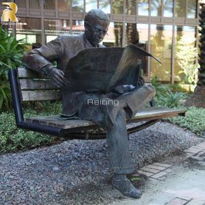 광장 관광 명소 장식 남자와 벤치 청동 조각 - Product Image 1
