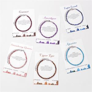 Pulsera de piedra facetada Natural de 3mm, pulseras de cadena de cuarzo amatistas para mujer, pulsera curativa de Reiki con tarjeta, regalos de joyería - Product Image 3