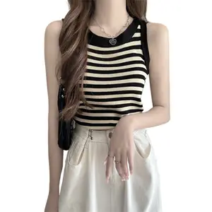 new slim-fit contrast colors striped knitted camisole for women inner match sleeveless outer wear bottoming shirt