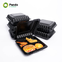 Boîte à lunch jetable en plastique noir minéral MFPP 9x9, boîte à clapet, à emporter, conteneur à emporter