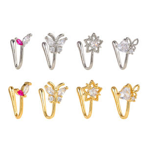 Anillos de nariz dorados de latón ecológicos que no se desvanecen para mujer, bonitos puños de nariz dorados, Piercing de imitación de circón de estrella para bodas, fiestas, regalos - Product Image 1