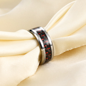 Men's 8mm Carbon Fiber <b>Tungsten</b> Steel Ring Geometric Design Red Inlay Fashion Jewelry Gift - Product Image 4