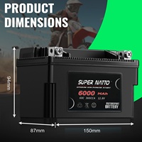 Baterai Lithium Powersports T.E.T LFP10S 12.8V 6Ah 360CCA Perlindungan BMS Bluetooth Opsional 1500 Siklus untuk Sepeda Motor/ATV/UTV