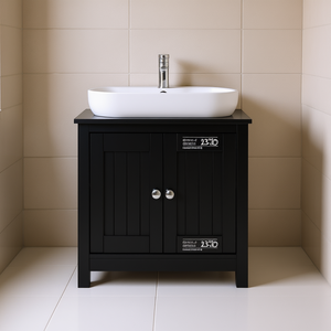 Mueble de Baño Berg de Madera Maciza Negra, 23.6x13.4x23.2, Estilo Rústico, con Lavabo, para Colocar en el Suelo - Product Image 2