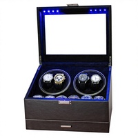 Remontoir de montres de luxe en cuir bionique à 4 emplacements avec 6 compartiments de rangement et tiroir à bijoux et lunettes pour usage professionnel, domestique ou en showroom