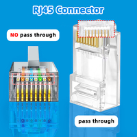 Conectores Modulares Transparentes RJ45 Cat5e Cat6 Cat6a, Conector de Red LAN, Conector de Cable Ethernet, 8P8C UTP, Macho Chapado en Oro, Plástico