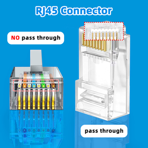 Connecteurs RJ45 Cat5e Cat6 Cat6a, fiches modulaires transparentes, embouts de câble Ethernet, connecteur réseau LAN 8P8C UTP plaqué or - Product Image 3