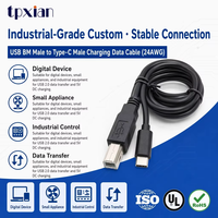 Câble USB BM mâle vers Type-C mâle OEM d'usine, UL2464 24AWG, câble de charge de données USB2.0 pour imprimante, équipement industriel