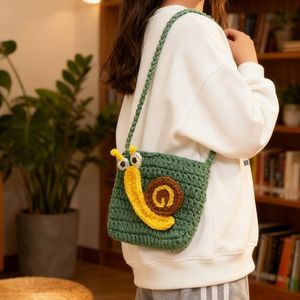 Snail Green Color Weaving <strong>Bag</strong> Kids Girl Handmade Crochet <strong>Bag</strong> Simple Finished Product Appreciation Gift Knitting <strong>Bag</strong> - Product Image 6