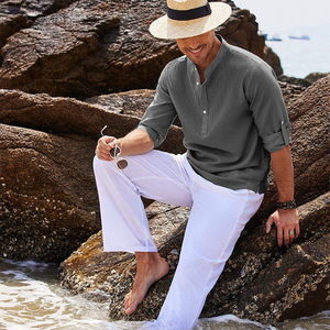 Chemises en lin pour hommes coupe régulière durable <span class=keywords><strong>col</strong></span> <span class=keywords><strong>mao</strong></span> <span class=keywords><strong>chemise</strong></span> en lin hommes camisas <span class=keywords><strong>chemise</strong></span> à manches longues pour hommes - Product Image 3