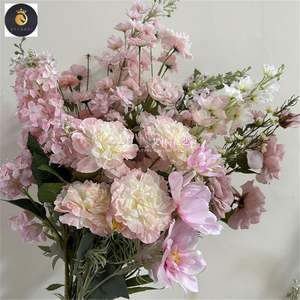 ピンク人工花結婚式天井フラワーアレンジメント道路リード列プラスチックグラスリーフ素材 - Product Image 1