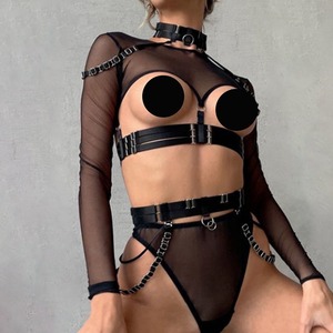 Ensemble <span class=keywords><strong>sexy</strong></span> quatre pièces style européen et américain, avec bretelles complexes, col licou, ceinture et manches longues en maille, pour femme, ODM, en promotion sur <span class=keywords><strong>AliExpress</strong></span> - Product Image 2