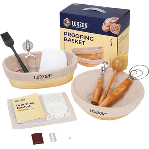 Stocks en liquidation - Ensemble cadeau de 2 paniers à pain Lorzon Banneton (10 pouces, rond et ovale, en rotin) - Fournitures pour la pâte à pain au levain - Product Image 1