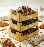 Plateau alimentaire pliable en papier avec logo personnalisé, boîte à emporter jetable pour boulangerie, pour croissant, hot-dog, sandwich, rouleau de cannelle, charcuterie
