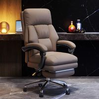 Chaise de bureau ergonomique contemporaine confortable en cuir, réglable en hauteur, pivotante, avec cadre métallique, accoudoirs fixes et dossier solide pour