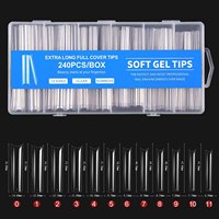 Boîte de 240 faux ongles en gros d'usine, 12 tailles, transparents, extra longs, pour extension de gel souple X