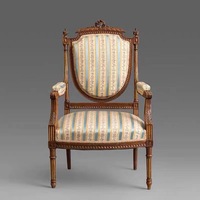 Fauteuil simple en bois massif sculpté de style français, couleur antique, pour salon, salle à manger, appartement, villa