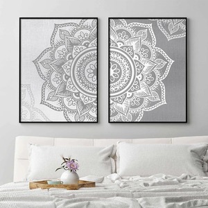 2 pezzi <span class=keywords><strong>Mandala</strong></span> floreale Beige colori neutri Boho stampa artistica su parete pittura Poster immagine soggiorno casa decorazione d'interni - Product Image 2