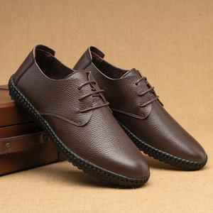 Chaussures décontractées pour hommes en cuir véritable à lacets, bout rond, semelle extérieure en caoutchouc, semelle intermédiaire en EVA, confortables pour toutes les saisons - Product Image 1