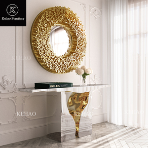 Modern Luxury <strong>Silver</strong> Stainless Steel <strong>Console</strong> <strong>Table</strong> Gold Metal Frame Entry <strong>Tables</strong> for Villa Living Room Entryway - Product Image 2