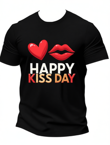 เสื้อยืดแฮปปี้คิสด์ไซส์ใหญ่ ผ้าฝ้าย 100% แขนสั้น คอกลม ใส่ได้ทั้งชายและหญิง สวมใส่สบาย พิมพ์ลายหัวใจด้านหน้า - Product Image 1