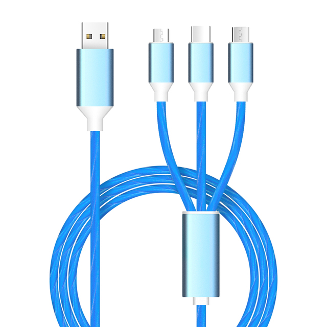 Wholesale 3 in 1 Charging Cable Fast Charging, Light up LED Multi Phone Charger Android USB C Cable, Flowing LED Light Cord