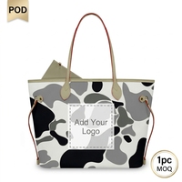 Sac à bandoulière noir personnalisé à motif floral, faible MOQ, sac à main imprimé avec logo DIY, sac fourre-tout camouflage tendance grande capacité pour femme