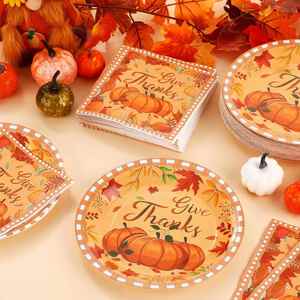 9 Inches Modern Fall Theme Paper <b>Plates</b> Hot Selling Factory Direct Holiday Party Supplies Give Thanks - Product Image 2