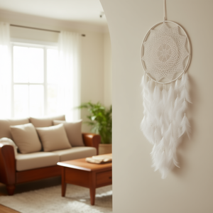 Acchiappasogni 40x120cm con Piume Bianche, Decorazione da Appendere per la Casa - Product Image 3