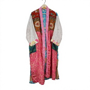 Bata de mujer con estampado patchwork, manga larga, estilo kimono, informal, suave, tejida, para primavera - Product Image 1