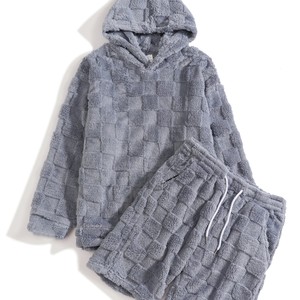Conjunto Casual de Dos Piezas para Hombre, Talla Europea, Otoño/Invierno, Nuevo, Exportación, Corte Ajustado, Cuello Alto, Manga Larga, Pantalones Cortos a Cuadros, con Peluche, Poliéster - Product Image 5