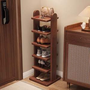 Zapatero de varias capas color nogal, almacenamiento que ahorra espacio para zapatillas, botas y tacones altos en la entrada. - Product Image 1