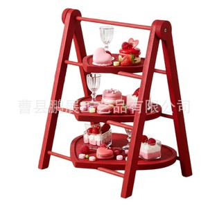 Assiette à gâteau en bois à 3 niveaux, ronde, réutilisable, pour la présentation des fêtes de la Saint-Valentin - Product Image 3