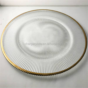 Plato de Presentación de Vidrio con Borde Dorado, Diseño Único de Rayos, 13 Pulgadas, Económico, para Decoración de Bodas - Product Image 2