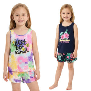 Girls Bows Pattern Summer Breathable Soft Plus Size Short Sleeve Polyester Spandex Vest Pajamas <strong>Set</strong> Size 6-18 - Product Image 1
