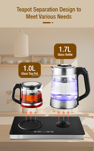 Tetera de Vidrio con Luz Azul para el Hogar, 1.7+1L, Operación por Separación, Panel de Control Táctil, Tetera Automática con Bandeja - Product Image 3