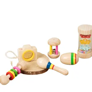 Детская деревянная погремушка, 6 в одном, вращающиеся музыкальные инструменты, высокое качество, детская игрушка с дождевым звуком