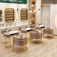 Ensemble élégant de table et de chaise de manucure en fer de style nordique, moderne, à double couche de marbre, pour salon de manucure ou salon.