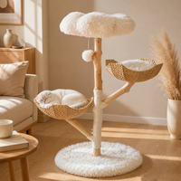 Arbre à chat de luxe en bois massif avec nid en rotin tressé, griffoir en sisal, design intégré, empreinte compacte, pour grands chats, OEM