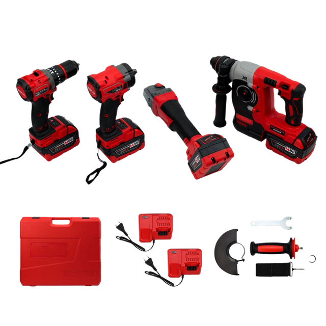 4-in-1 Cordless Power Tool Combo Kit 20V Lithium-ion Drill Impact Driver Angle Wrench 2 Batteries Hard Case OEM